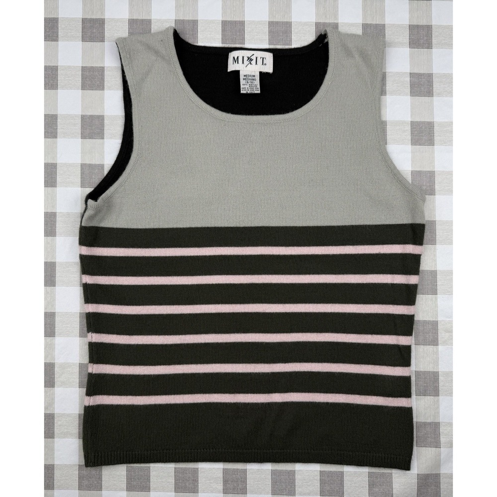 Striped Knit Tank Top Y2K Minimalist Neutral Sleeveless Sweater Vest M